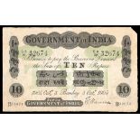 India. Government of India. 10 Rupees. Bombay. Oct. 3, 1905. P-A8b. No. SA/29 32674. Green underpri