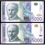 Serbia. Federation of Serbia and Montenegro. Narodna Banka Srbija. Pair of 5,000 Dinara. 2003 and 2