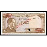 Jordan. Central Bank. 500 Fils. Law of 1959. First issue. P-9s. Specimen. No. I/I 000000-13. Brown
