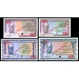 Guinea. Banque Centrale de la République de Guinée. 50, 100, 500 and 1000 Francs. 1960. P-12s to 15