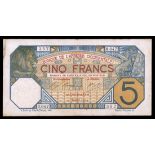 French West Africa. Banque de l'Afrique Occidentale. 5 Francs. Grand-Bassam. July 10, 1919. P-5Db.