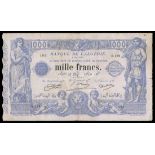 Algeria. Banque de l'Algérie. 1000 Francs. 8 May 1924. P-76b. Blue. Woman at left with oar, blacksm