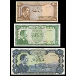 Jordan. Central Bank. Trio: 500 Fils, 1 Dinar, and 10 Dinars. Law of 1959. First issue. P-9a, 10a,