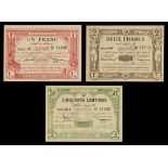 Tunisia. Regence de Tunis. Treasury issues. 1920 Issues -- 50 Centimes, 1 Franc, and 2 Francs. P-48