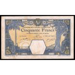 French West Africa. Banque de l'Afrique Occidentale. 50 Francs. Dakar. 1929. P-9Bc. Blue and yell