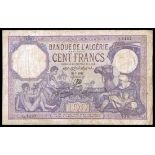 Algeria. Banque de l'Algérie. Date assortment of 100 Francs. 18 Jan. 1922, 29 Sept. 1928, 28 Dec. 1