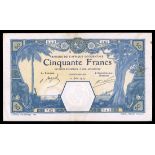 French West Africa. Banque de l'Afrique Occidentale. 50 Francs. Grand-Bassam. June 12, 1924. P-9Db.