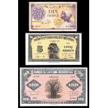 French West Africa. Banque de l'Afrique Occidentale. 1942-3 WWII issues: 5 Francs. P-28a, b. Woman