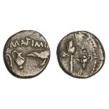 Roman Imperatorial. The Triumvirs: Mark Antony and Lepidus. AR Quinarius, May-summer 43 BC. Militar