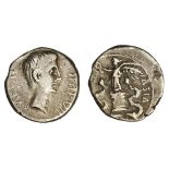 Roman Imperatorial. Octavian. AR Quinarius, 29-28 BC. Italian mint (Rome?). 1.76 gms. CAESAR IMP.