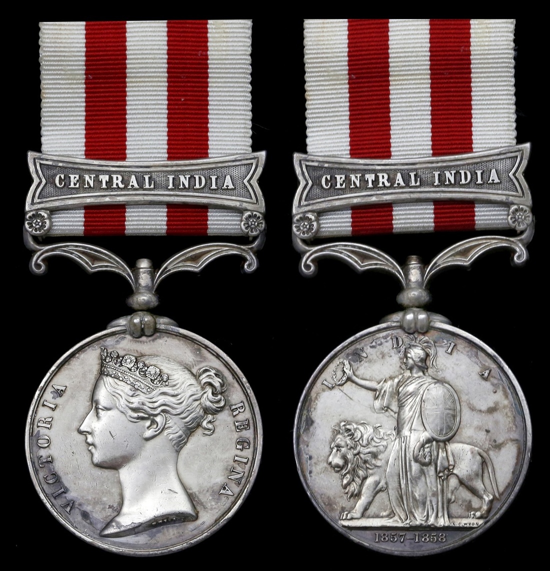 Great Britain. Indian Mutiny, 1857-1858. One clasp: "Central India" (FARRIER. W. LYONS. 14TH LGT DR