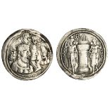 Sassanian Empire. Vahram (Bahram) II, with Queen and Prince (276-293). AR Drachm. 4.15 gms. Jugate