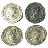 Roman Imperial. Geta, as Caesar (198-209). Quartet of AR Denarii. Boy's, bare-headed, draped bust r