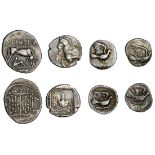 A quartet of Greek Silver Fractions. Includes: Maroneia. Drachm, 398/7-386/5 BC. Forepart of horse