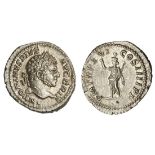 Roman Imperial. Caracalla (198-217). AR Denarius, 213. 3.77 gms. Laureate head right, rev. Serapis,