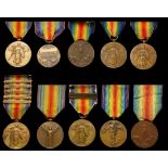 Lot of WWI Allied Victory Medals. Five Inter-Allied Victory Medals. One with Aviation bar. One with