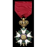 France. Legion of Honor. Officer's Cross. July Monarchy, 1830-1848. 42 mm. Gold and enamels. On red