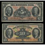 Canada. Dominion Bank Pairing. $10. January 2, 1935. PS-1034. Black on yellow, pink and orange. Da