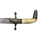 Persian silver-mounted Shamshir. 19th Century. Bone, tip sheathed in silver grip, brass cross-guard