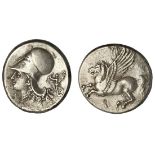 Corinth. AR Stater, ca. 375-300 BC. 8.44 gms. Pegasos flying left, koppa below, rev. Helmeted head