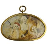 Portrait Miniature - Venus and Cupid. German, 19th Century, inspired by French work. In gold (unte