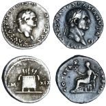 Roman Imperial. Vespasian (69-79). Pair of Denarii: January-June 70. Laureate head right, Rev. Pax