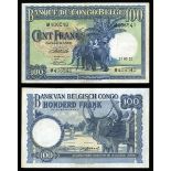 Belgian Congo. Banque du Congo Belge. 100 Francs. 13-03-51. P-17d. No. M406540. Blue, green and mul