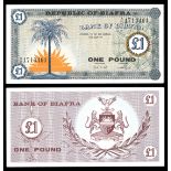 Biafra. Bank of Biafra. One Pound. ND(1967). P-2. Blue and orange. Palm tree and rising sun, left.