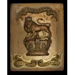 Great Britain. Royal Marines Cross Belt Plate. Mid-19th Century. Gilt. High-relief lion on crown, G