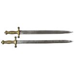 Pair of Mid-19th Century European short swords. Brass hilts, in pattern of 1831 French model. Narr