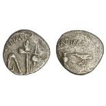 Roman Imperatorial. The Triumvirs: Mark Antony and Lepidus. AR Quinarius, May-summer 43 BC. Militar