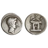 Roman Imperatorial. Octavian. AR Denarius, 30-29 BC. Italian mint (Rome?). 3.69 gms. Bare head of O