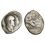 Roman Imperial. Vitellius (69). AR Denarius. 2.67 gms. Bare head right, rev. FIDES EXERCITVVM, clas