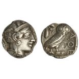 Athens. AR Tetradrachm, ca. 454-404 BC. 16.51 gms. Helmeted head of Athena right, with frontal eye,
