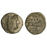 Roman Republic. Anonymous. AE Quadrans, 214-212 BC. Sicilian mint. 5.65 gms. Grain-ear series. Head