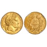 1851A France Gold 20 Francs. AU 58. 4491480-016.