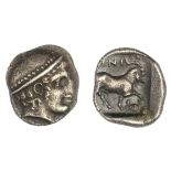 Thrace. Ainos. AR Diobol, ca. 409/8-408/7 BC. 1.20 gms. May Ainos 292ff, SNG Copenhagen 399, Wa...