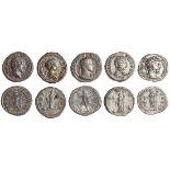 Roman Imperial. Quintet of Severan AR Denarii. Includes Septimius Severus, Julia Domna, Caracal...