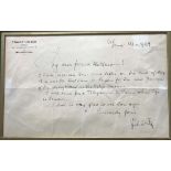 Composers. Lehár, Franz. Autograph Letter Signed "Lehár". One page, oblong 8vo, on stationery i...