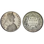 British India. Victoria (1837-1901). Half Rupee, 1899 B. Incuse, inverted "B". Crowned bust lef...