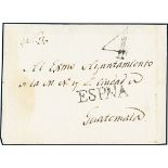 GuatemalaIncoming Mail1800 circa. Undated cover from Spain to Guatemala, struck at Cádiz with "