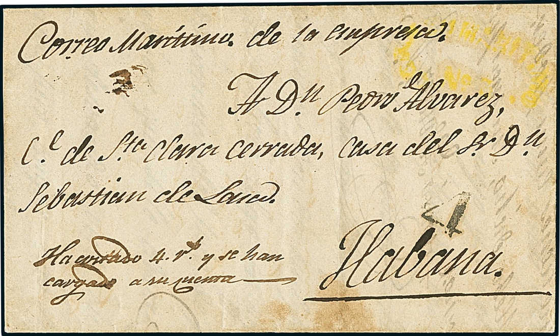 CubaIncoming Mail1842, March 24. Entire letter from Madrid to Havana, endorsed "Correo marítimo de