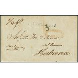 CubaIncoming Mail1842 circa. Cover from Canary Islands to Havana, bearing "Canarias" straight-