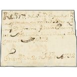 CubaOutgoing Mail1792, Sept. 20. Ship's register cover (three back flaps lacking) of the Spanish "La