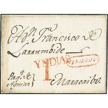 MexicoOutgoing Mail1781, Oct. 19. Folded cover with its contents from Veracruz to Maracaibo (