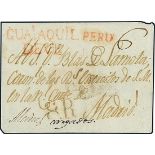 EcuadorOutgoing Mail1815 circa. Envelope with red wax seal on back, sent from Guayaquil to a Colonel