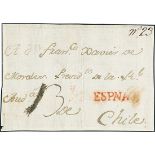 ChileIncoming Mail1770 circa. Cover front to Santiago de Chile, carried via Cádiz where the "España"