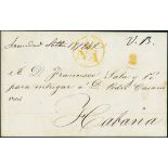 CubaIncoming Mail1842, Aug. 16. Cover from New York to Havana, then forwarded inland to Trinidad,