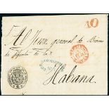 CubaIncoming Mail1842, Sept. 8. Official folded cover from Madrid to Havana, with cachet of the