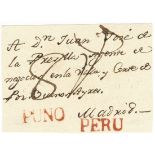 BoliviaOutgoing Mail1810 circa. Cover front from Puno (nowadays in Bolivia, then part of the